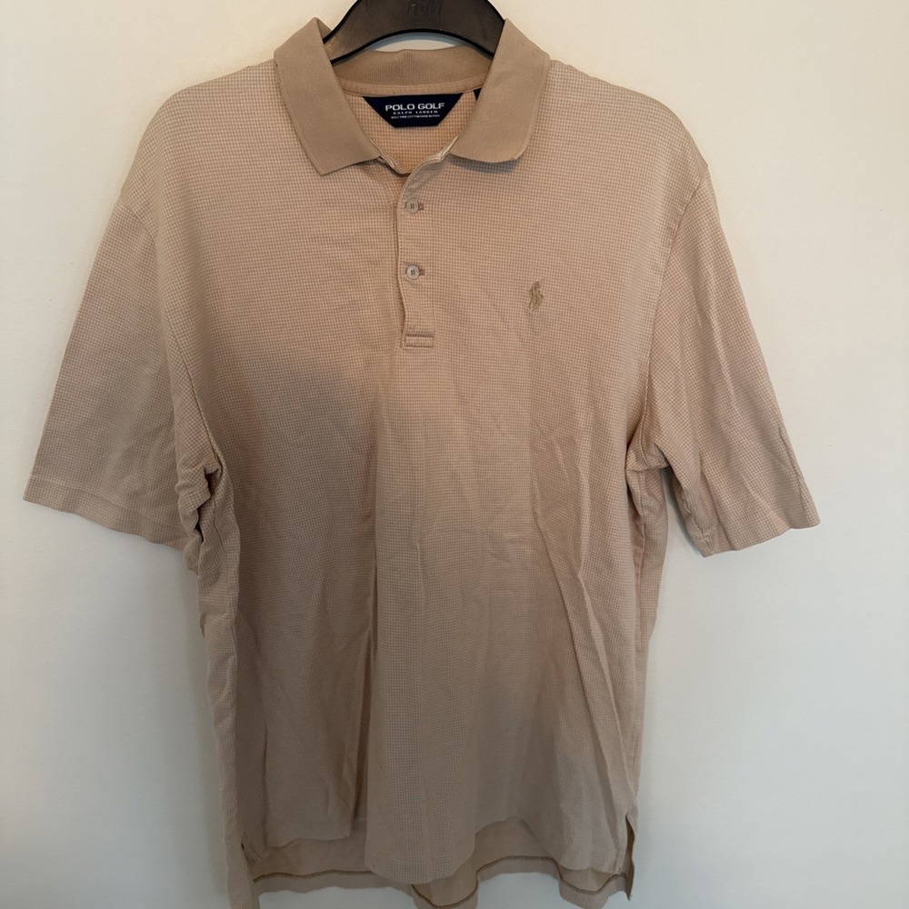 Polo Golf Ralph Lauren Polo Shirt‎ Large Beige  Houndstooth Pima Cotton Mens L